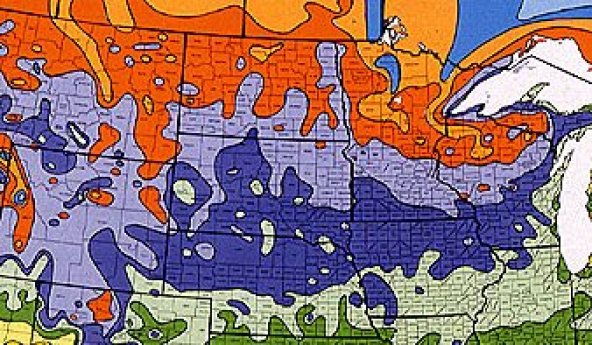 Hardiness Zone Map of the Northern Midwest United States
