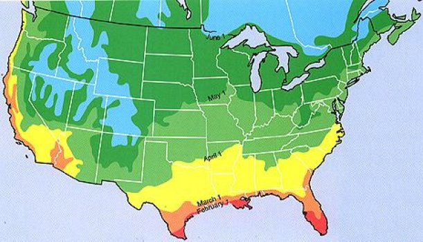 First and Last Frost Dates by USDA Zone